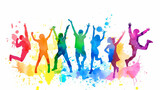 Fototapeta  - A group of children are jumping and playing in a colorful background. Concept of joy and excitement. The vibrant colors of the background. colorful of youth teeanager for Happy Youth Day concept