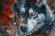 Portrait of a wolf in the autumn forest,  Digital painting