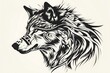 Stylized head of a wolf with a tribal pattern on a white background