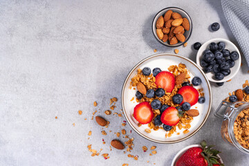 Wall Mural - Granola Yogurt Bowl with Fresh Berries, Healthy Breakfast