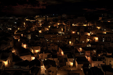 Wall Mural - Matera, Basilicata, Italy: night view of the picturesque historic center called Sassi