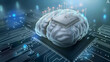  Illustration of AI nano chip integration into the human brain