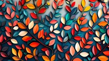 Wall Hanging Branches Seamless Pattern Leaves Fall With Bright Color Flowers Illustration Background. 3d Abstraction Wallpaper For Interior Mural Wall, Generative AI