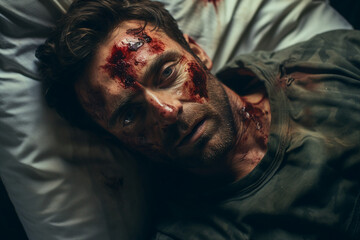 Leinwandbilder - AI generated photo of wounded injured soldier after fight