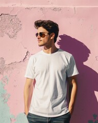 Poster - Young Adult man model in Blank white T-Shirt for design mockup