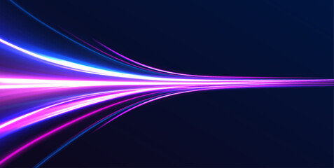 Leinwandbilder - Neon color glowing lines background, high-speed light trails effect. Modern abstract high-speed light motion effect on black background. Light motion effect, slow shutter of traffic.	