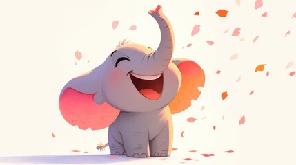 Sticker - A delightful and adorable cartoon of a cheerful elephant set against a white background radiates joy