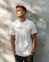 Poster - Young Adult man model in Blank white T-Shirt for design mockup