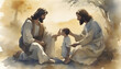 Watercolor painting of Jesus Christ healing the Nobleman's Son.
