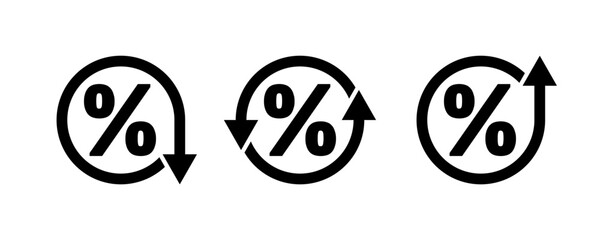 Wall Mural - percent sign icons set with up and down arrows, cash back or credit interest trend, inflation growth or price drop icon