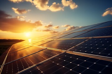 Wall Mural - solar panels on sunset background. alternative energy concept. 3d rendering