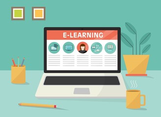 Poster - Concetto di e-learning o di educazione digitale su laptop - illustrazioni 