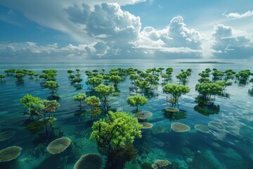 Wall Mural - A network of vibrant coral reefs thriving in protected marine reserves, showcasing the importance of conservation efforts in safeguarding vulnerable ecosystems from climate impacts.