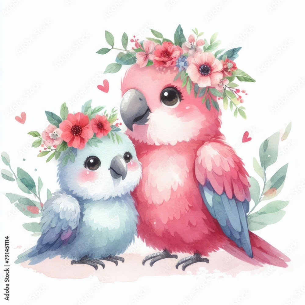 Love Bird Mom and Baby ,Watercolor Mother's Day Clip Art, Greeting Art ...