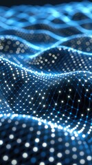 Poster - a digital abstract design featuring a blue backdrop adorned with white dots and lines