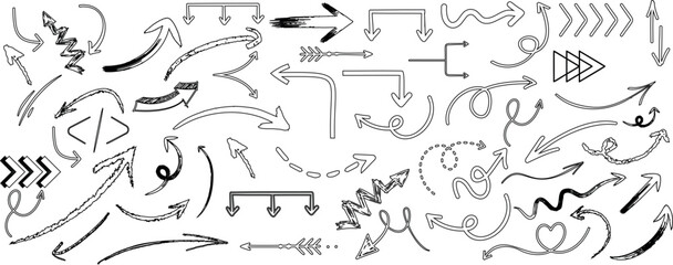 Wall Mural - Hand drawn arrow and doodles vector elements isolated on white. Perfect for web design, presentations, banners. Unique, creative, and easily editable scalable graphic element