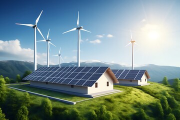 Wall Mural - wind turbines in the field. alternative energy source. 3d rendering