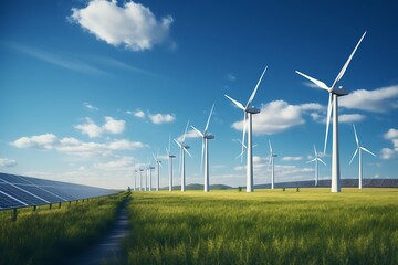 Wall Mural - wind turbines in the field. alternative energy source. 3d rendering