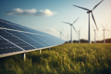 wind turbines in the field. alternative energy source. 3d rendering