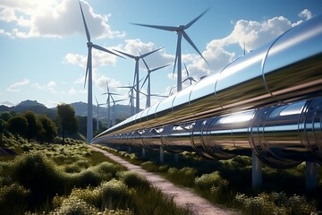Wall Mural - wind turbines in the field. alternative energy source. 3d rendering