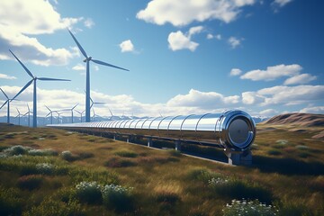 Wall Mural - wind turbines in the field. alternative energy source. 3d rendering
