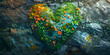 Vibrant Heart-Shaped Floral Formation on Rocky Surface in Natural Setting