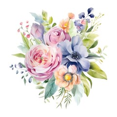  Painter's style illustration of a luxurious style watercolor pastel floral bouquet