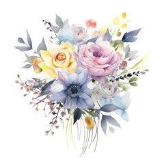  Painter's style illustration of a luxurious style watercolor pastel floral bouquet