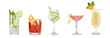 Set of classic cocktails isolated on white background. Beverages menu banner.