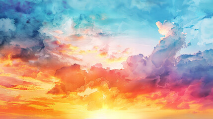 Canvas Print - A colorful sky with a sun setting in the background