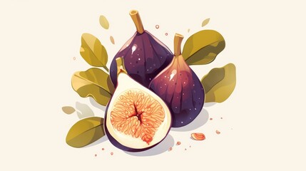 Wall Mural - An organic fig icon a lively cartoon illustration of a fig for web design set against a clean white background