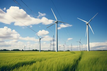 Wall Mural - solar panels and wind turbines at sunset. renewable energy concept.