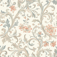 Poster - Classic floral seamless pattern with swirls and flowers