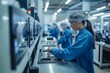 © Татьяна Евдокимова - Employees focused on meticulous assembly of electronic gadgets on a production line in a modern manufacturing environment