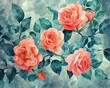 Cheerful and bright watercolor portrait of roses on wallpaper, handdrawn to showcase the vibrancy and dynamic hues of these classic flowers