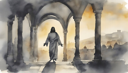 Wall Mural - Watercolor painting of The Last Days of Christ's Life at Jerusalem.