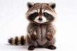 Cute Raccoon stuffed toy standing on two legs, isolated on white background