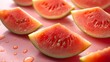 Background image of watermelon chunks on pink background. Image of healthy summer food