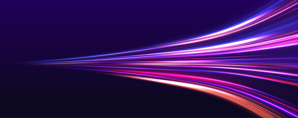 Leinwandbilder - Rotating dynamic neon circle. Colored shiny sparks of spiral wave. Expressway, the effect of car headlights. Low-poly construction of fine lines. Blue background. 