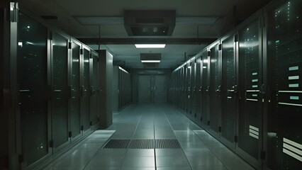 Poster - High-Tech Data Center Hallway With Rows of Servers