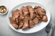 Traditional homemade roast beef on a plate