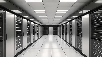 Leinwandbilder - Technology Center Hallway With Rows of Servers