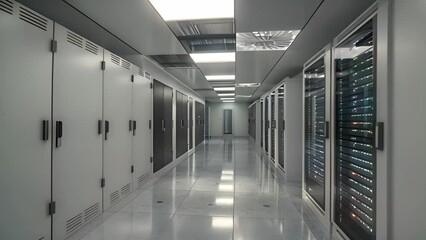 Poster - A Long Hallway With Rows of Servers