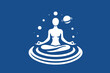 Yoga, meditation. Modern simple logo. Icon. Woman in lotus position, silhouette. Space and planets