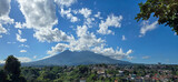 Beautiful landscape morning view of Mount Salak or Gunung Salak taken from batu tulis area in central Bogor city Indonesia
