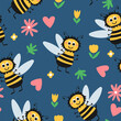 Kids seamless pattern with bees