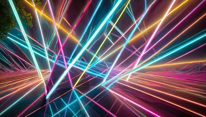 Wall Mural - Electrifying Geometry: Abstract Neon Light Background Illuminated with Vibrant Lines texture 
