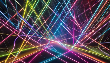 Wall Mural - Electrifying Geometry: Abstract Neon Light Background Illuminated with Vibrant Lines texture 