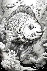  coloring book Drugged up fish in style modern anime 33