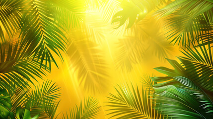 Poster - Tropical palm leaves with a vibrant yellow sunny background